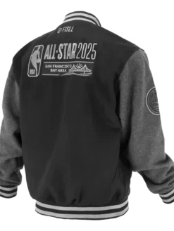 NBA All-Star FISLL All-Star Game 2025 Black And Grey Full-Snap Wool Varsity Jacket back view