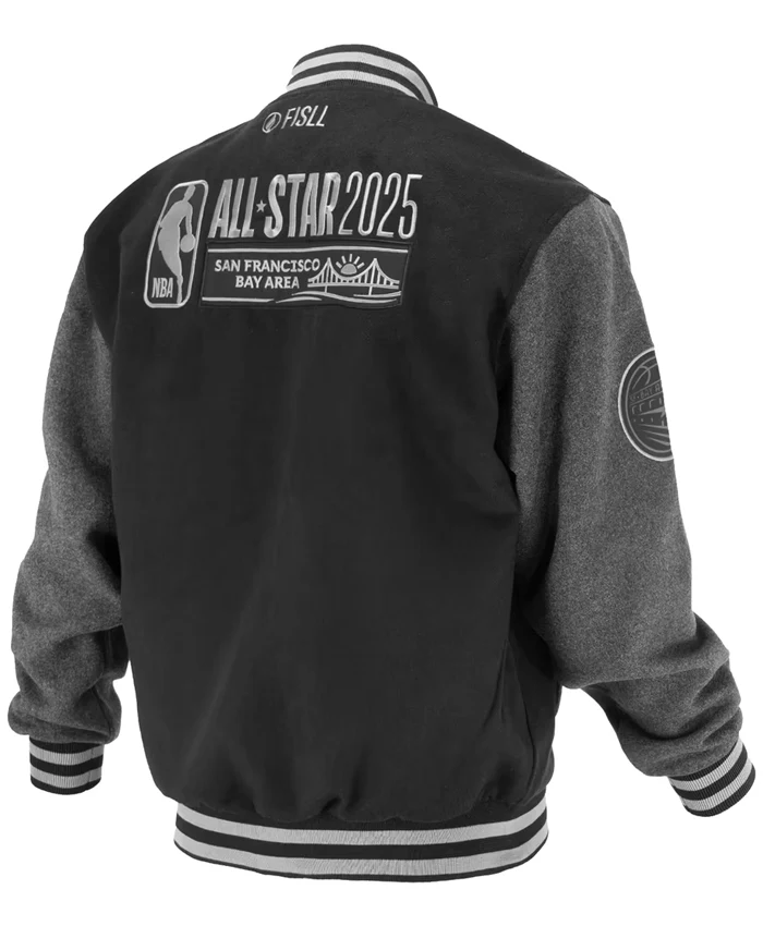 NBA All-Star FISLL All-Star Game 2025 Black And Grey Full-Snap Wool Varsity Jacket back view