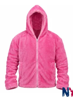 NBA Basketball Player Shai Gilgeous-Alexander Shearling Fur Pink Hooded Jacket front view