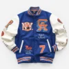 NBA Legend Carmelo Anthony 2026 New York City Blue And White Varsity Jacket front view