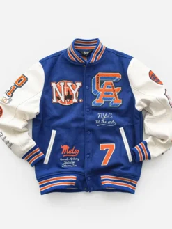 NBA Legend Carmelo Anthony 2026 New York City Blue And White Varsity Jacket front view