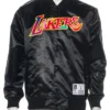 NBA Los Angeles Lakers Mitchell & Ness Takashi Murakami x ComplexCon Black Satin Varsity Jacket front view