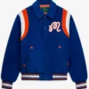 NBA New York Knicks Malbon Golf The Garden Blue Full-Snap Wool Varsity Jacket front view