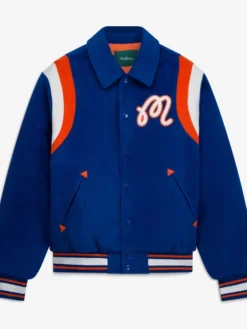 NBA New York Knicks Malbon Golf The Garden Blue Full-Snap Wool Varsity Jacket front view