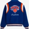 NBA New York Knicks Malbon Golf The Garden Full-Snap Blue Wool Varsity Jacket back view