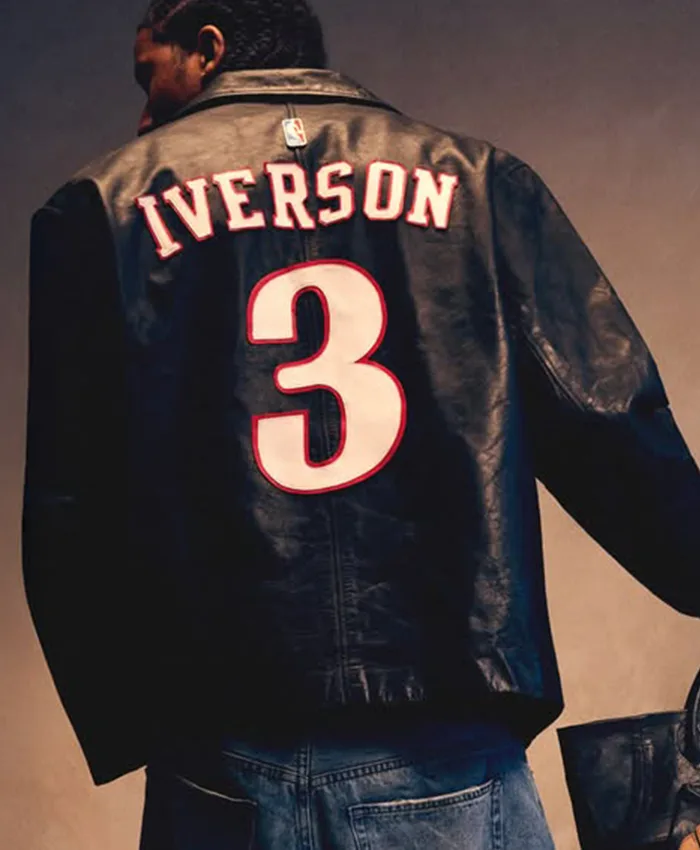 NBA Philadelphia 76ers The King and The Answer Iverson 3 Custom Black Leather Jacket back view