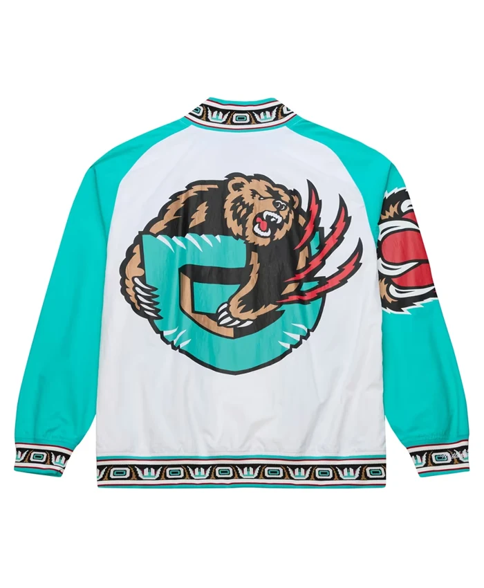 NBA Vancouver Grizzlies Mitchell & Ness White 1995 Warm Up Varsity Jacket back view