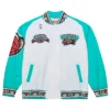 NBA Vancouver Grizzlies Warm Up Mitchell & Ness White 1995 Varsity Jacket front view