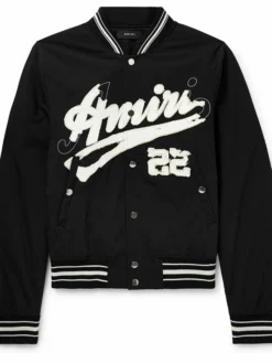 NFL Atlanta Falcons Bijan Robinson Amiri Distressed-Logo Shrunken Black Bomber Jacket front view