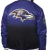NFL Baltimore Ravens Starter Purple Pass Rush Full-Snap Satin Varsity Jacket back view