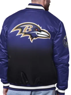 NFL Baltimore Ravens Starter Purple Pass Rush Full-Snap Satin Varsity Jacket back view