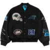NFL Carolina Panthers Chalk Line Full-Snap Black Pennant Wool Varsity Jacket