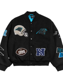 NFL Carolina Panthers Chalk Line Full-Snap Black Pennant Wool Varsity Jacket