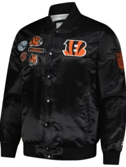 NFL Cincinnati Bengals Starter Black Full-Snap Exclusive Satin Varsity Jacket front view