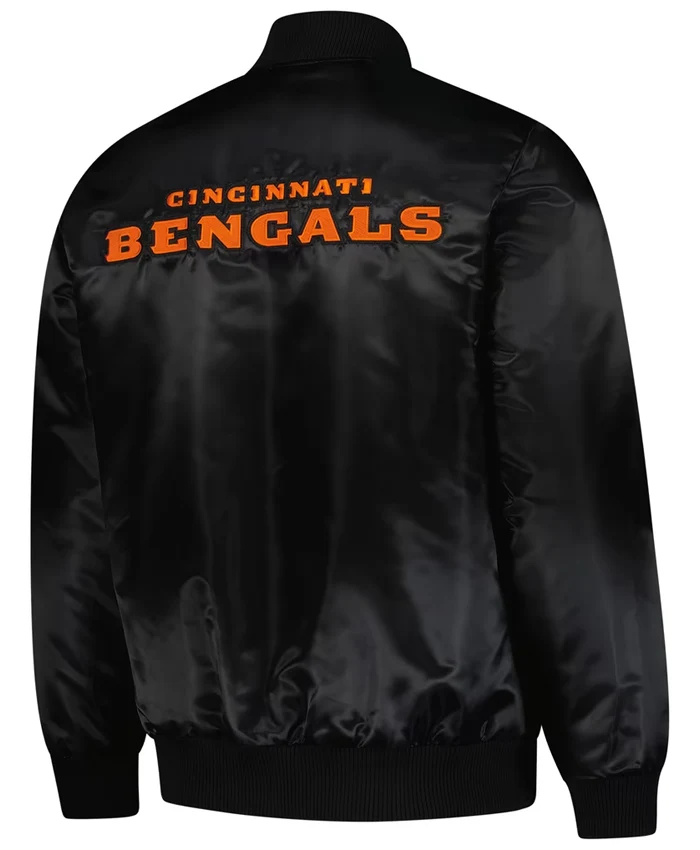 NFL Cincinnati Bengals Starter Exclusive Black Full-Snap Satin Varsity Jacket back view