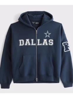 NFL Dallas Cowboys Abercrombie & Fitch Navy Blue Fleece Zip Hooded Jacket front view