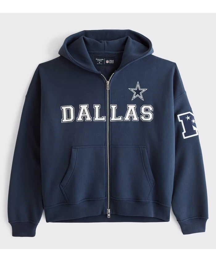 NFL Dallas Cowboys Abercrombie & Fitch Navy Blue Fleece Zip Hooded Jacket front view