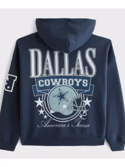 NFL Dallas Cowboys Abercrombie & Fitch Navy Hooded Blue Fleece Zip Jacket back view