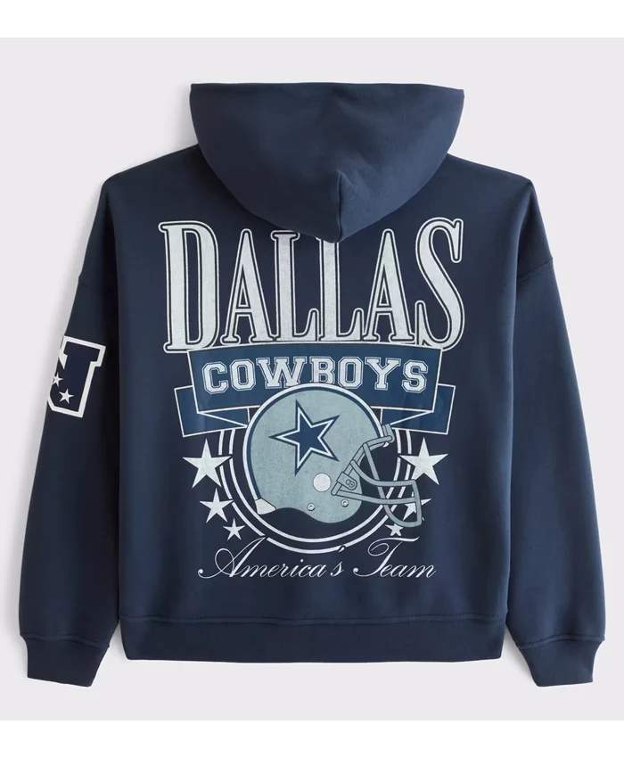 NFL Dallas Cowboys Abercrombie & Fitch Navy Hooded Blue Fleece Zip Jacket back view