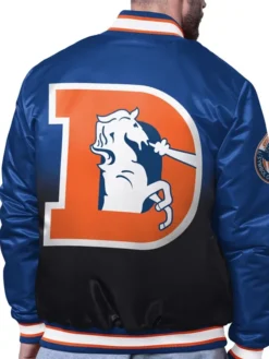 NFL Denver Broncos Starter Blue Pass Rush Full-Snap Satin Varsity Jacket back view