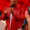 NFL Derrick Johnson Kansas City Chiefs Arrowhead Stadium Hall of Fame Red Leather Jacket front view