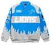 NFL Detroit Lions Chalk Line Blue Premium Cotton Full-Snap Racing Jacket front view
