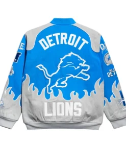 NFL Detroit Lions Chalk Line Blue Premium Full-Snap Cotton Racing Jacket back view