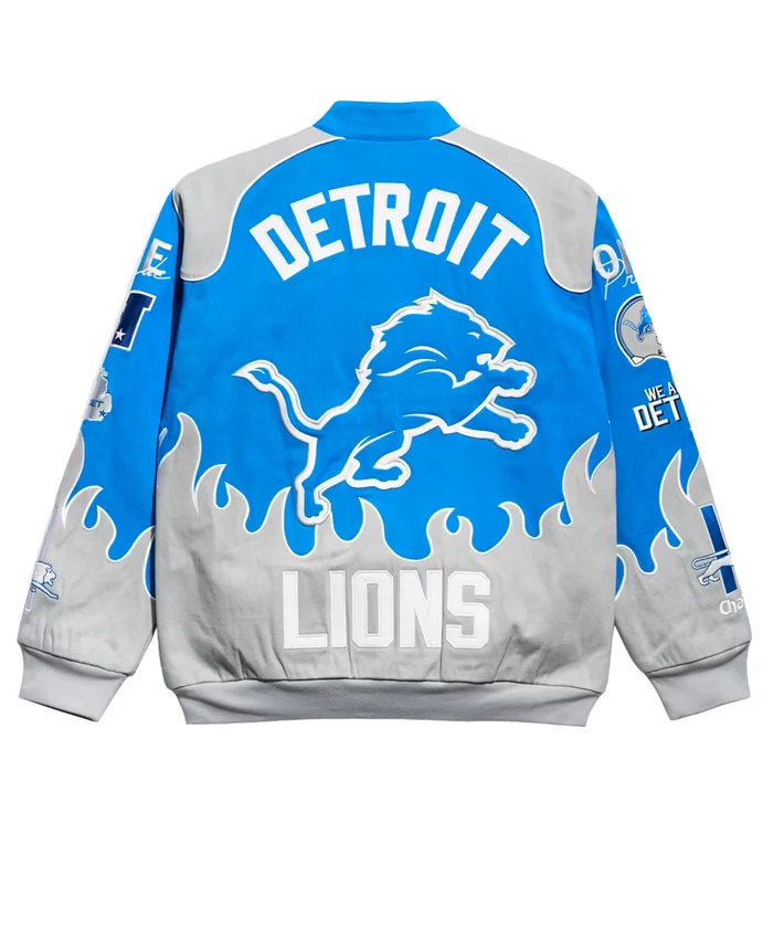 NFL Detroit Lions Chalk Line Blue Premium Full-Snap Cotton Racing Jacket back view