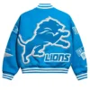 NFL Detroit Lions Chalk Line Full-Snap Blue Pennant Wool Varsity Jacket back view
