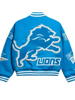 NFL Detroit Lions Chalk Line Full-Snap Blue Pennant Wool Varsity Jacket back view