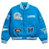 NFL Detroit Lions Chalk Line Full-Snap Blue Wool Pennant Varsity Jacket front view
