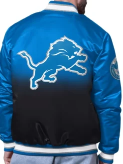 NFL Detroit Lions Starter Blue Pass Rush Full-Snap Satin Varsity Jacket back view