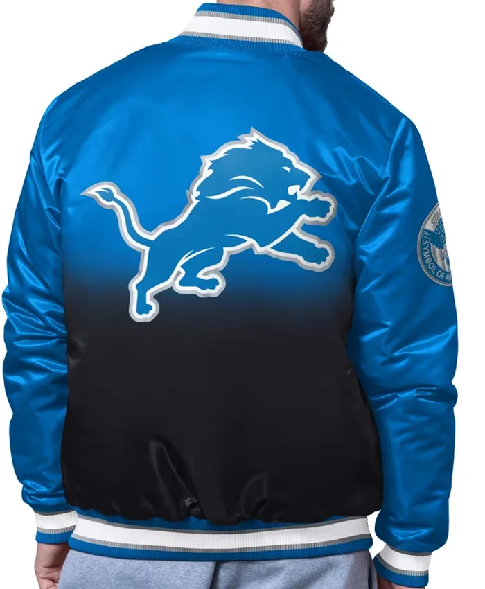 NFL Detroit Lions Starter Blue Pass Rush Full-Snap Satin Varsity Jacket back view