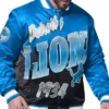 NFL Detroit Lions Starter Pass Rush Full-Snap Blue Satin Varsity Jacket front view