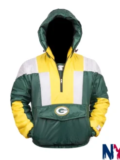 NFL Green Bay Packers Charger Green Polyester Half-Zip Pullover Hooded Jacket front view
