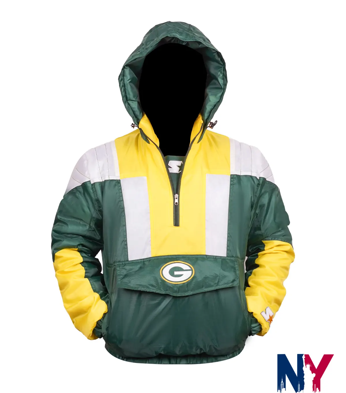NFL Green Bay Packers Charger Green Polyester Half-Zip Pullover Hooded Jacket front view