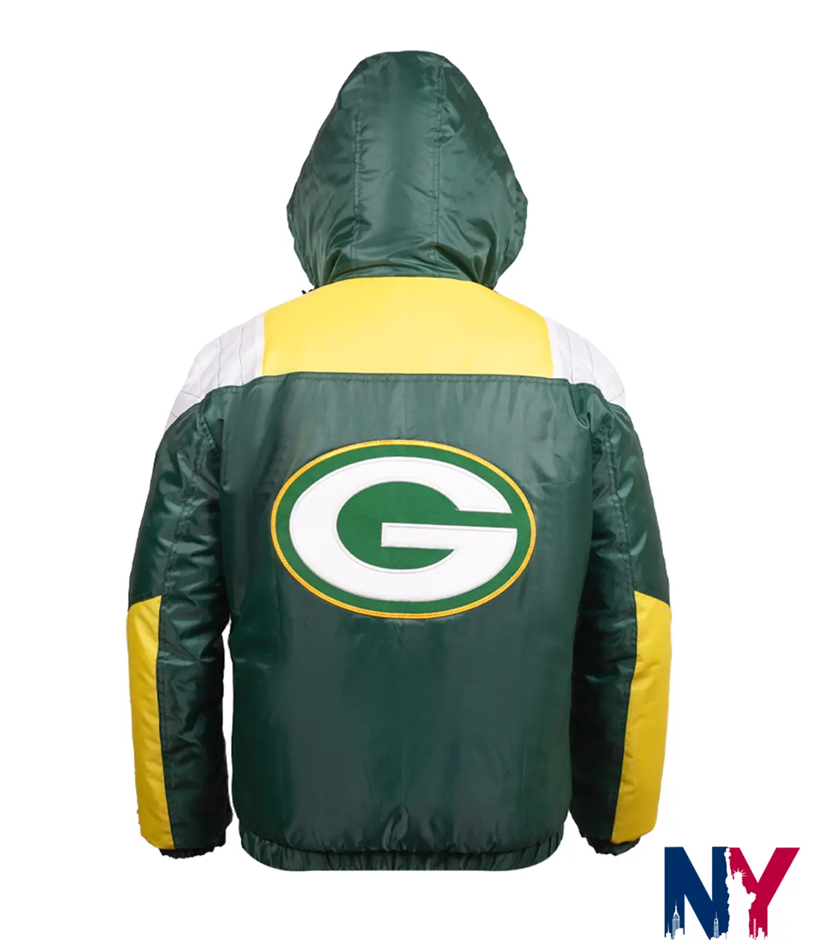 NFL Green Bay Packers Charger Polyester Green Half-Zip Pullover Hooded Jacket back view