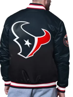 NFL Houston Texans Starter Pass Rush Full-Snap Black Satin Varsity Jacket front view