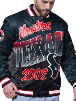 NFL Houston Texans Starter Pass Rush Full-Snap Black Satin Varsity Jacket front view