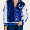 NFL Indianapolis Colts The Wild Collective Royal And White Sequin Bomber Jacket