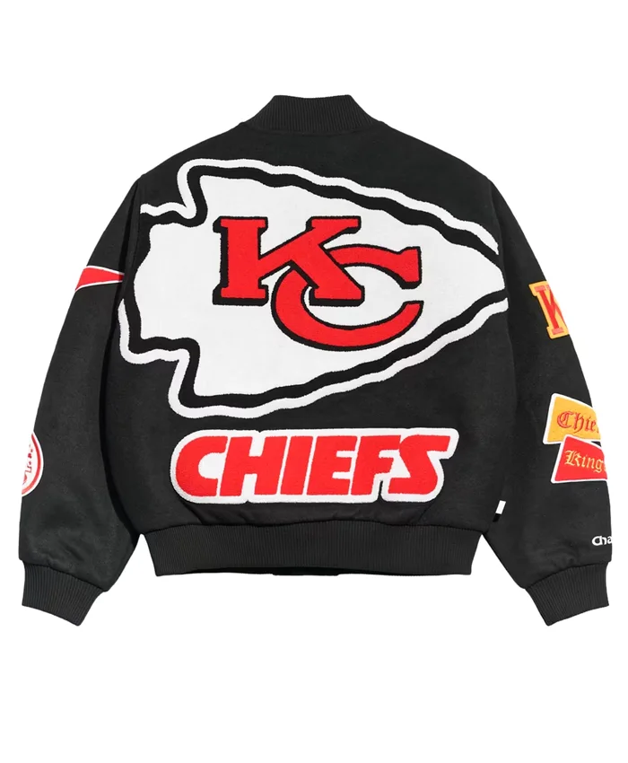 NFL Kansas City Chiefs Chalk Line Full-Snap Black Pennant Wool Varsity Jacket back view