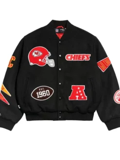 NFL Kansas City Chiefs Chalk Line Full-Snap Pennant Black Wool Varsity Jacket front view