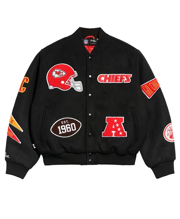 NFL Kansas City Chiefs Chalk Line Full-Snap Pennant Black Wool Varsity Jacket front view
