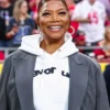 NFL Kansas City Chiefs Game GEHA Field Queen Latifah Cotton Grey Trench Coat front view