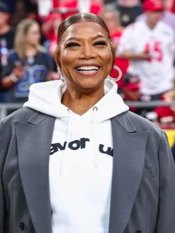 NFL Kansas City Chiefs Game GEHA Field Queen Latifah Cotton Grey Trench Coat front view