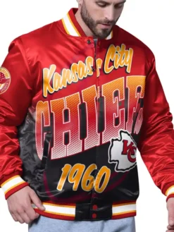 NFL Kansas City Chiefs Starter Pass Rush Full-Snap Red Satin Varsity Jacket front view