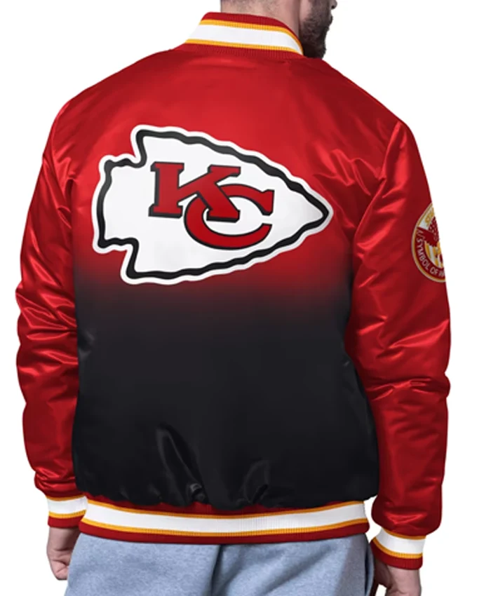 NFL Kansas City Chiefs Starter Red Pass Rush Full-Snap Satin Varsity Jacket back view