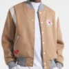 NFL Kansas City Chiefs x Todd Snyder Oatmeal Cashmere Full-Snap Wool Varsity Jacket front view