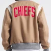 NFL Kansas City Chiefs x Todd Snyder Oatmeal Cashmere Wool Full-Snap Varsity Jacket back view