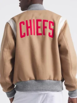 NFL Kansas City Chiefs x Todd Snyder Oatmeal Cashmere Wool Full-Snap Varsity Jacket back view